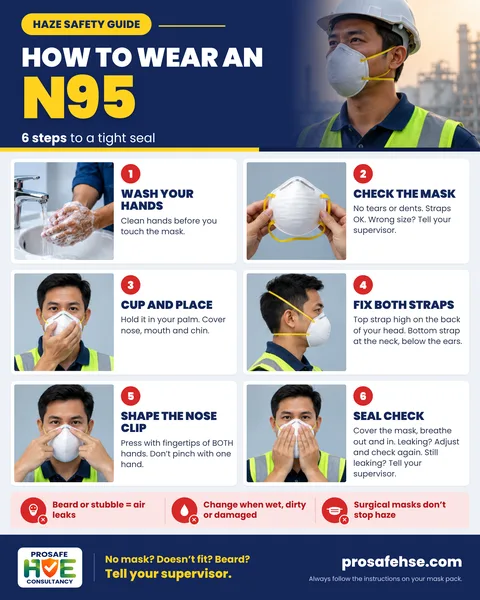 How to wear an N95 respirator: 6-step worker poster