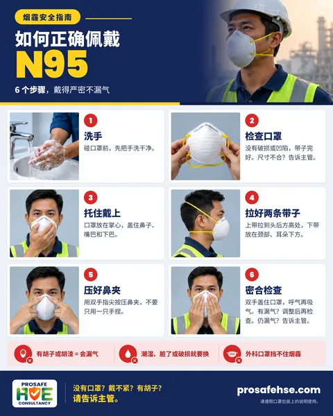 如何正确佩戴 N95 口罩：6 个步骤员工海报